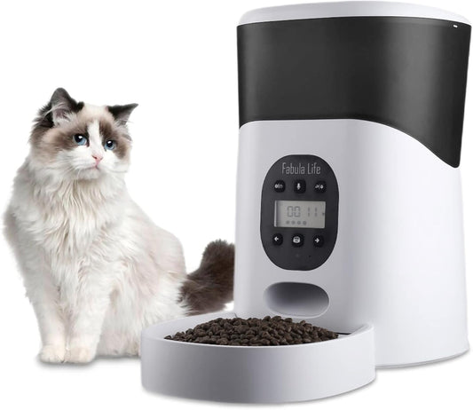 Automatic Cat Feeders, 5L Dog Food Dispenser Automatic with Buckle Lock Lid, Food Shortage Alarms and Portion Control 1-6 Meals per Day, Dual Power Supply Timed Cat Feeder and Voice Recorder(Black