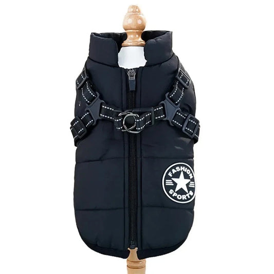 Pet Dog Jacket With Harness Winter Warm Dog Clothes Waterproof Dog Coat Outfits